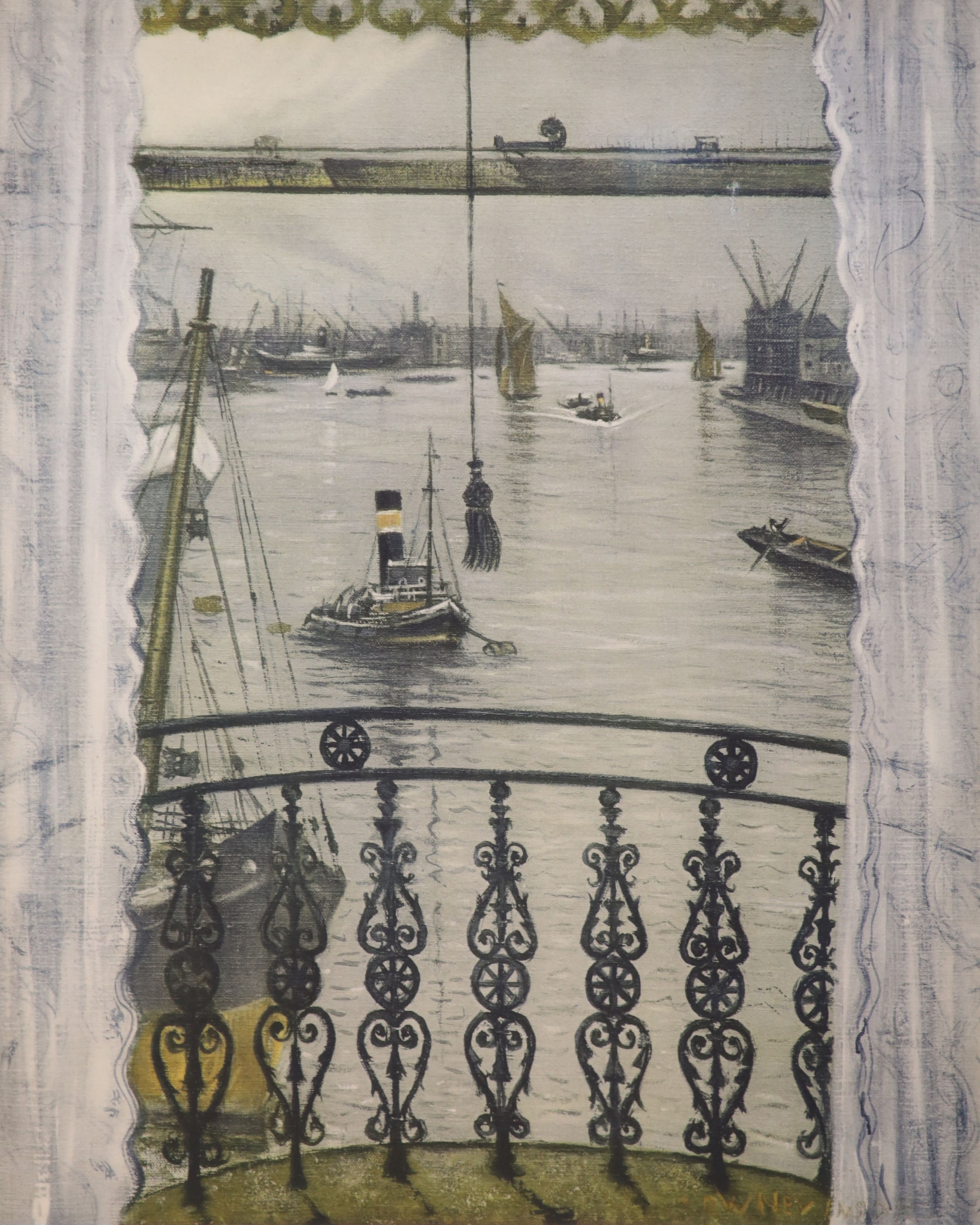 After Christopher Richard Wynne Nevinson, Medici Society print, Greenwich Reach, 50 x 40cm